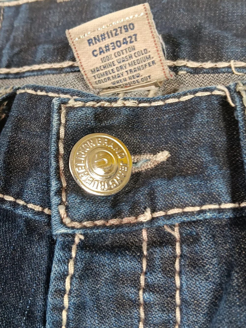 True Religion Jeans Mens 34x34 Blue Denim Logan Big T Straight Thick Stitch